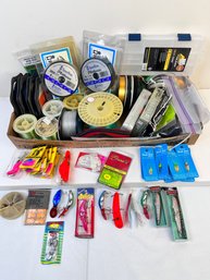 Box Of Fishing Lures, Line And Other Supplies  *Local Pickup Only*