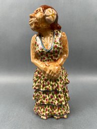 Vintage Ceramic Lady In A Flowered Dress.