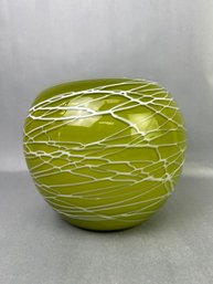 Blown Glass Green And White Orb Vase