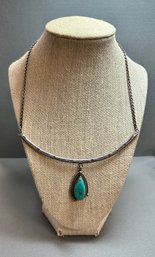 Southwest Sterling Necklace With Bar And Pendant With Turquoise Stone