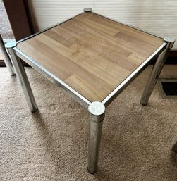 Vintage Chrome And Wood Side Table *LOCAL PICKUP ONLY - NO SHIPPING*