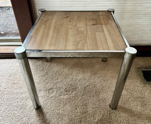 Vintage Chrome And Wood Side Table *LOCAL PICKUP ONLY - NO SHIPPING*