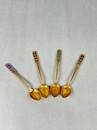 Four David Andersen Gold Wash Sterling Enamel Spoons