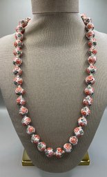 White, Orange And Green Asian Accent Beaded/Knotted Necklace