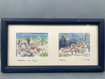 Framed Watercolor Prints Of European Villages.