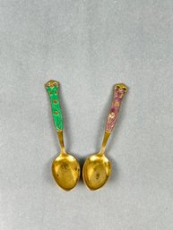 Two Enamel Sterling Spoons