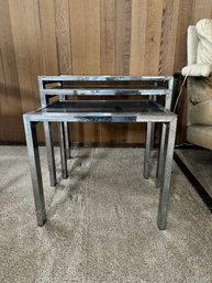 Three Piece Chrome And Smoked Glass Nesting Table *LOCAL PICKUP ONLY - NO SHIPPING*