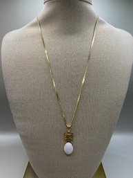 14K Yellow Gold Asian Style Pendant With White Stone And 585 Yellow Gold Chain