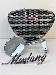 Edelbrock Air Filter, Ford Mustang Badge, Chrome Rear View Mirror  *Local Pickup Only*