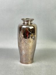 Japanese Silver Crane Bud Vase -