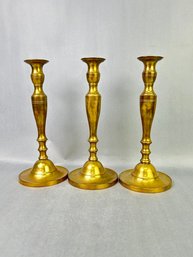 Three Vintage Heavy Brass Candle Sticks