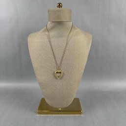 Rhinestone/faux Pearl Heart Shape Pendant - 18 Inch Chain