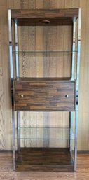 Vintage MCM Chrome Glass And Wood Veneer Shelf *LOCAL PICKUP ONLY - NO SHIPPING*