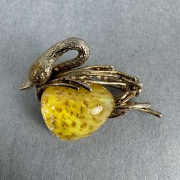 Swan Brooch With Yellow Stone
