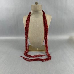 Red Beaded Necklace - 48 Inches