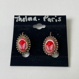 Thelma Paris Copper Ruby Red Clip-On Earrings