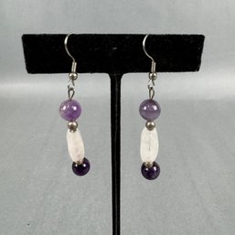 Purple/white Stone Pierced Earrings