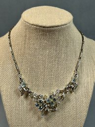 Silver Tone 3 Colored Rhinestone Necklace