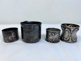Sterling Silver Cup And 3 Napkin Rings. Rings Dated 1899, 1904 And 1908.