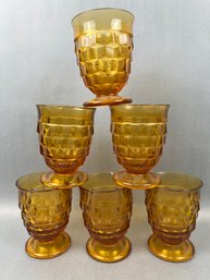 Vintage MCM Indiana Glass Cubic Footed Whitehall Amber Goblet.