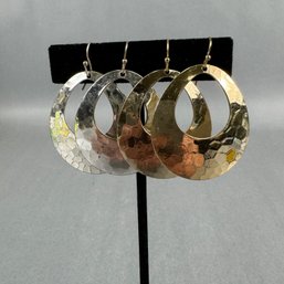 2 Sets Of Dangle Pierced Earrings - Silver & Gold Tone