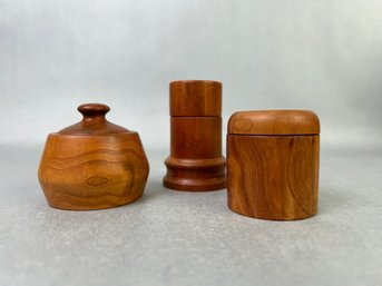 Three Hand Turned Small Wood Canisters