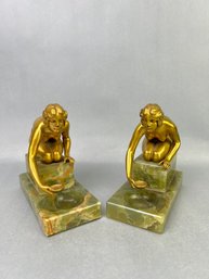 Pair Of Art Nouveau German Nude Girl Cold Painted Metal Sculpture