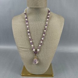 Light Purple Stone And Faux Pearl Necklace