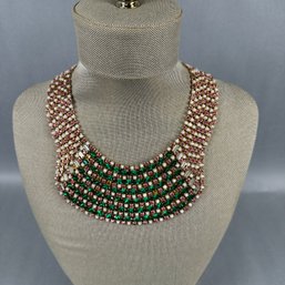 Pink And Green  Rhinestone Necklace