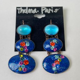 Thelma Paris Blue Bejeweled Earrings