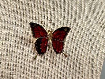 Vintage Butterfly Pin With Glitter Enamel Wings