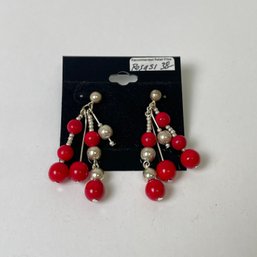 Thelma Paris Red Bejeweled Dangle Pierced Earrings