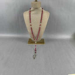 Rosary With Pink Dyed Wood Beads