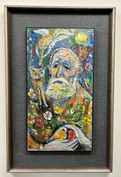 Original Painting Multi Color Of Old Man With Bird Signed Kanor (?)