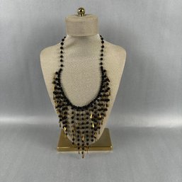 Black Beaded And Gold Tone Necklace