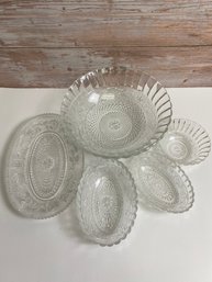 Lot Of Pressed  Glass - 4 Bowls- 1 Plate