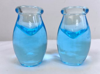2 Aqua Glass Candleholders