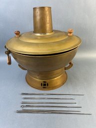 Vintage Large Brass Chinese Hot Pot