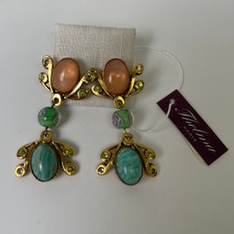 Thelma Paris Bejeweled Pierced Gold Tone Earrings