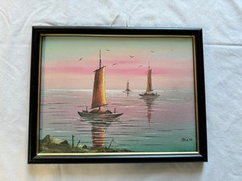 Asian Painting Of Fishing Boats Signed And Dated 1994 *LOCAL PICKUP ONLY - NO SHIPPING*