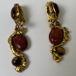 Thelma Paris Bejeweled Pierced Gold Tone Clip On Earrings