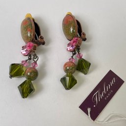 Thelma Paris Bejeweled Pierced Copper Tone Clip On Earrings