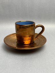 Lusterware Cup & Saucer With Cobalt Blue Interior - Wales