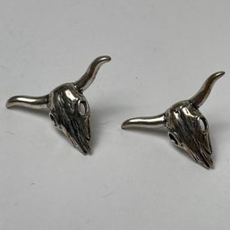 Vintage Sterling Silver Bull Cow Skull Earrings