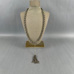 Silver Tone Thick Necklace With 6 Inch Pendant