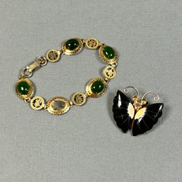 Mismatched Pair Of Jade Jewelry - Stones Missing