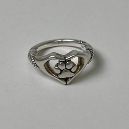 Vintage Size 10 Sterling Silver Ring Heart Shaped Dog Paw