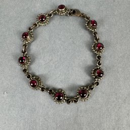 Vintage Silver Tone Bracelet With Red Stones