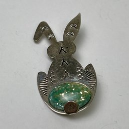 Vintage Sterling Silver Bunny With Egg Pendant