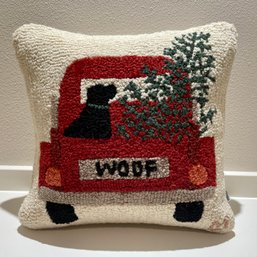 Holiday Dog Woof  Pillow By Laura Megoy